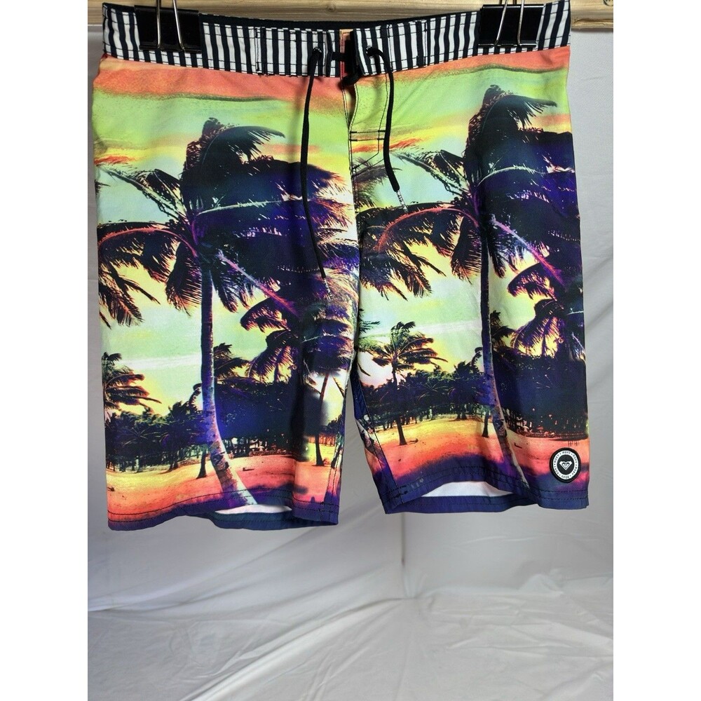 Roxy Mens Palm Tree Print Swim Board Shorts Multicolor Tropical Size Small